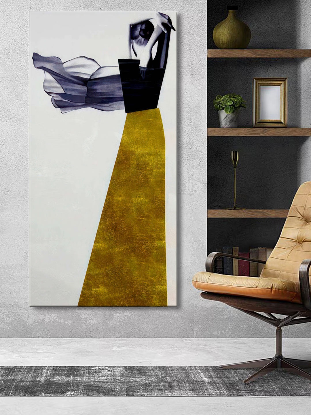 999Store Off White & Gold Toned Canvas Contemporary Wall Art