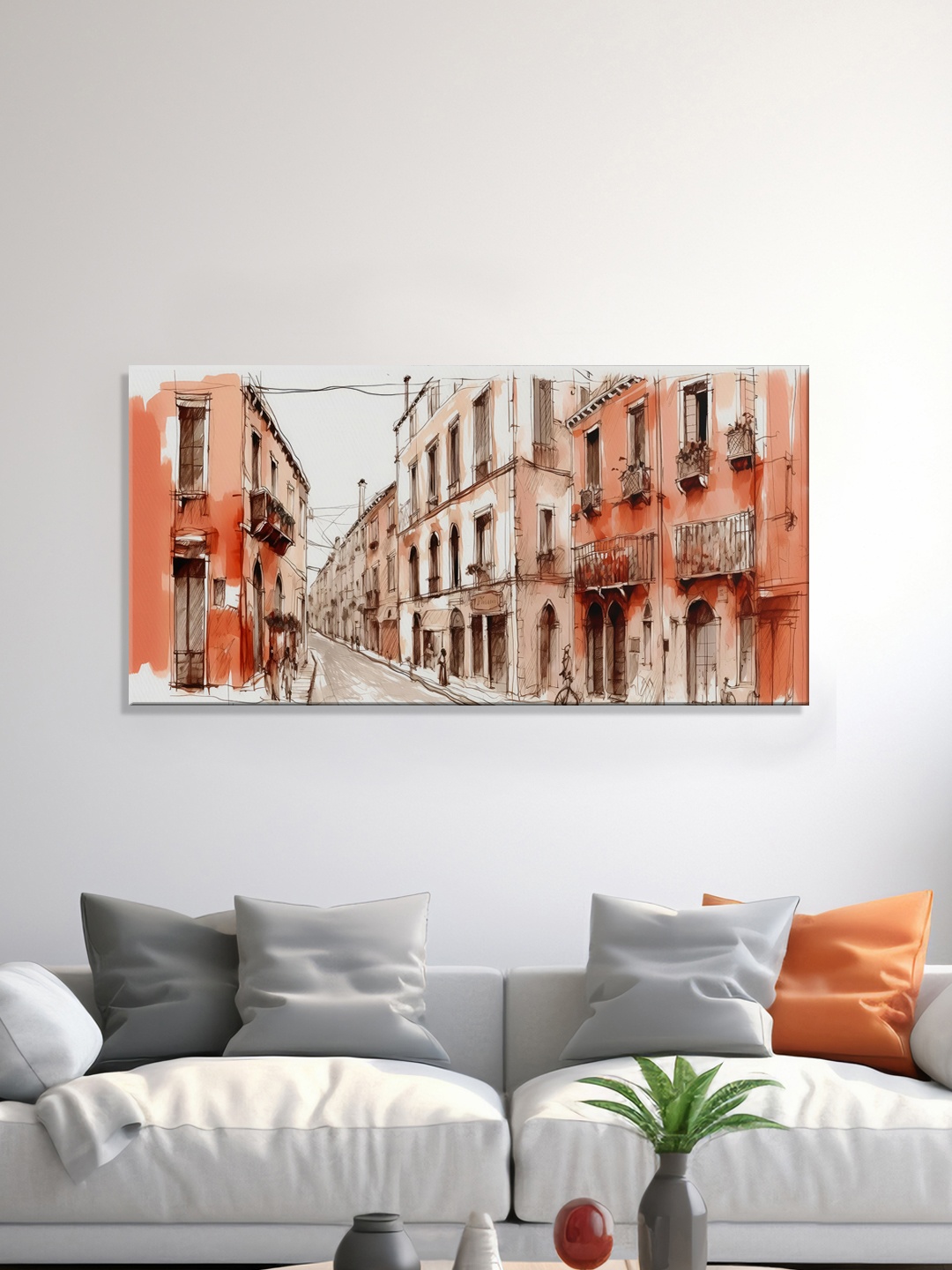 

999Store Orange & White Abstract Canvas Painting Wall Art
