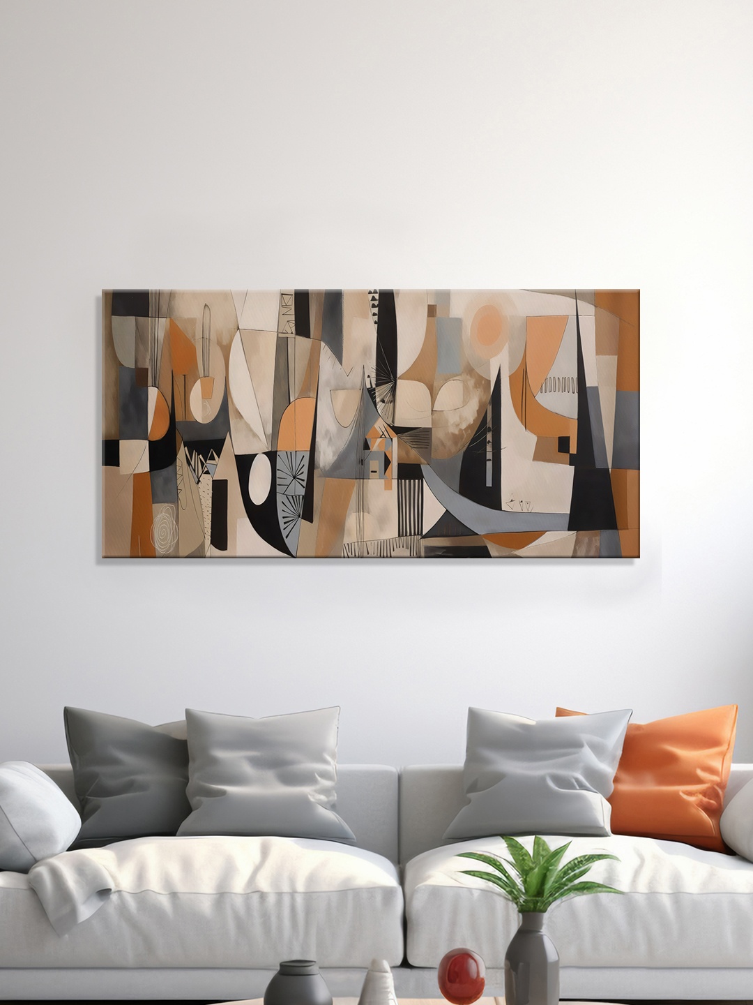 

999Store Brown & Grey Canvas Abstract Wall Painting