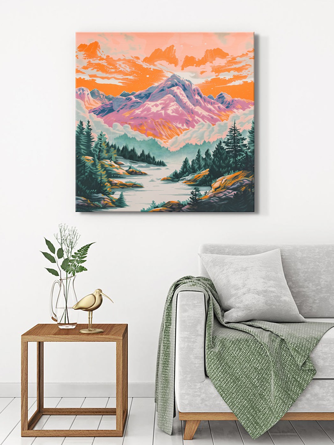 

999Store Orange & Blue Canvas Botanical Wall Art