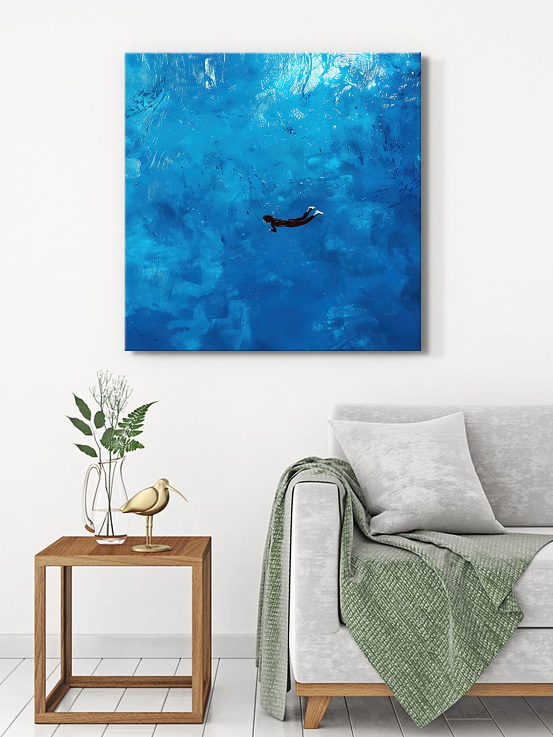 

999Store Blue & Black Canvas Abstract Wall Painting