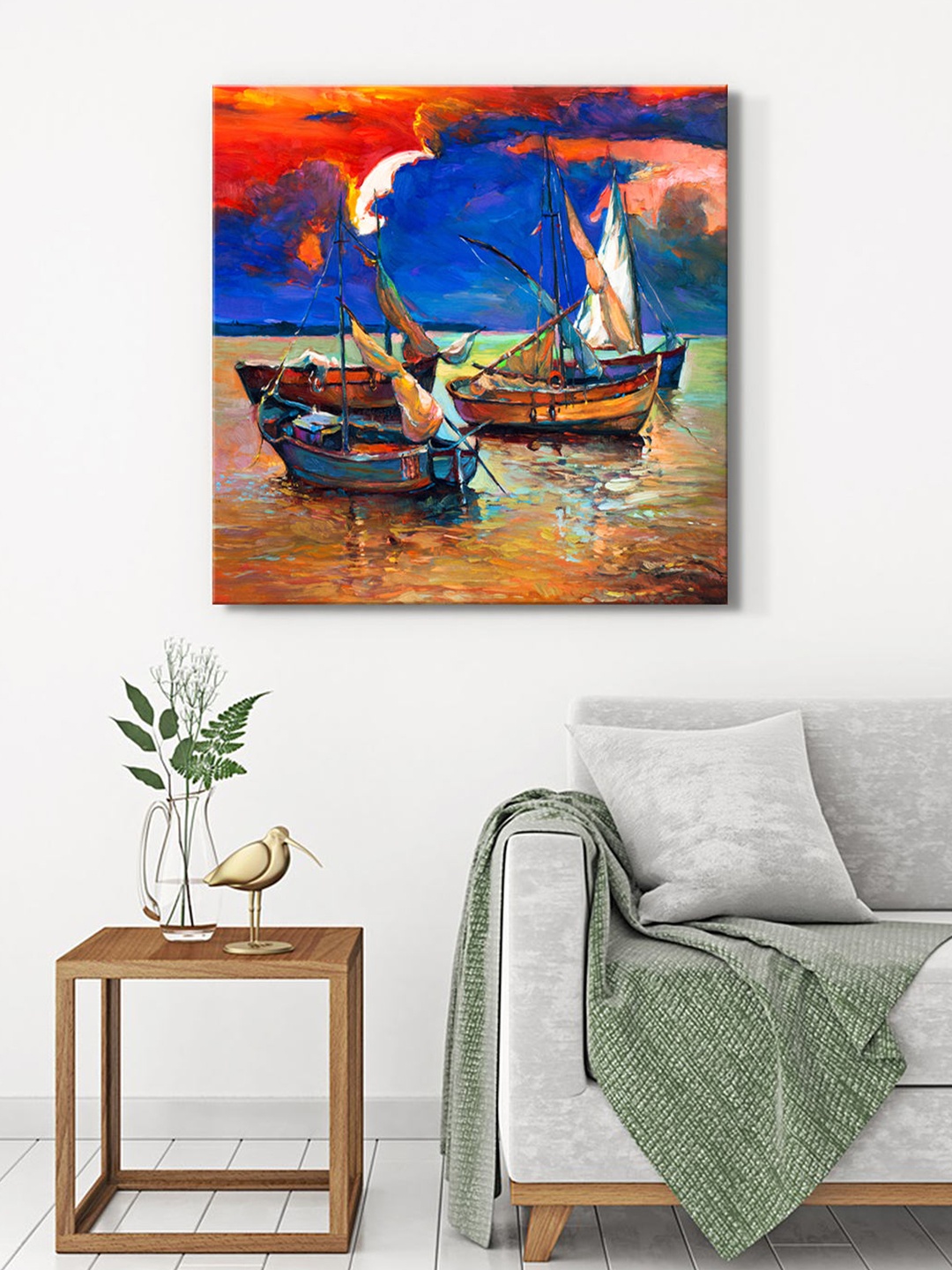 

999Store Blue & Red Canvas Boats Painting Wall Art