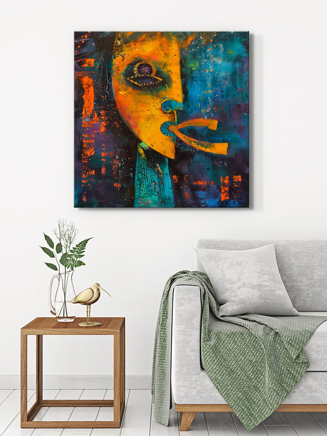 

999Store Yellow & Blue Tribal Canvas Painting Wall Art