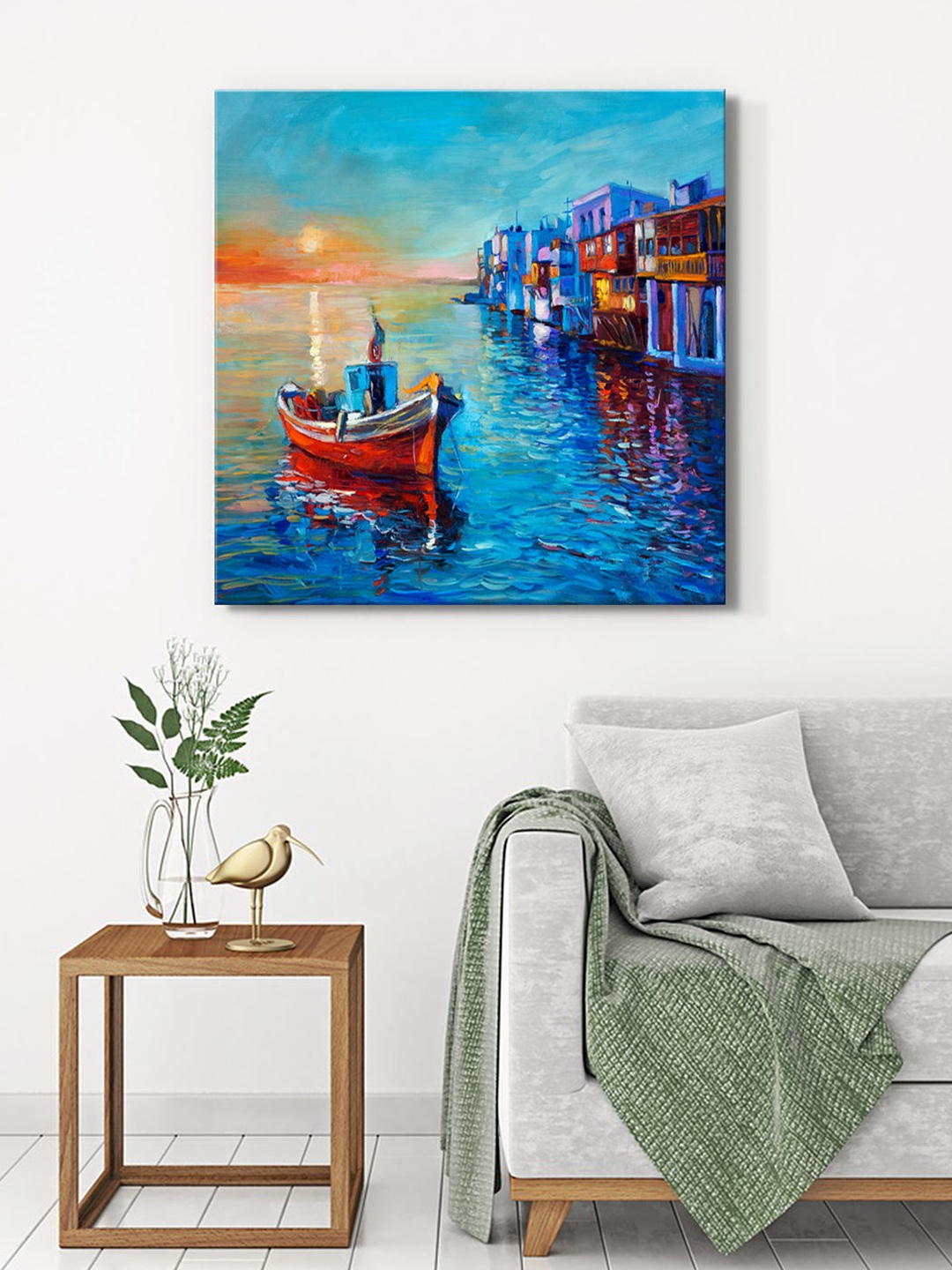 

999Store Blue & Orange Canvas Seaside Painting Wall Art