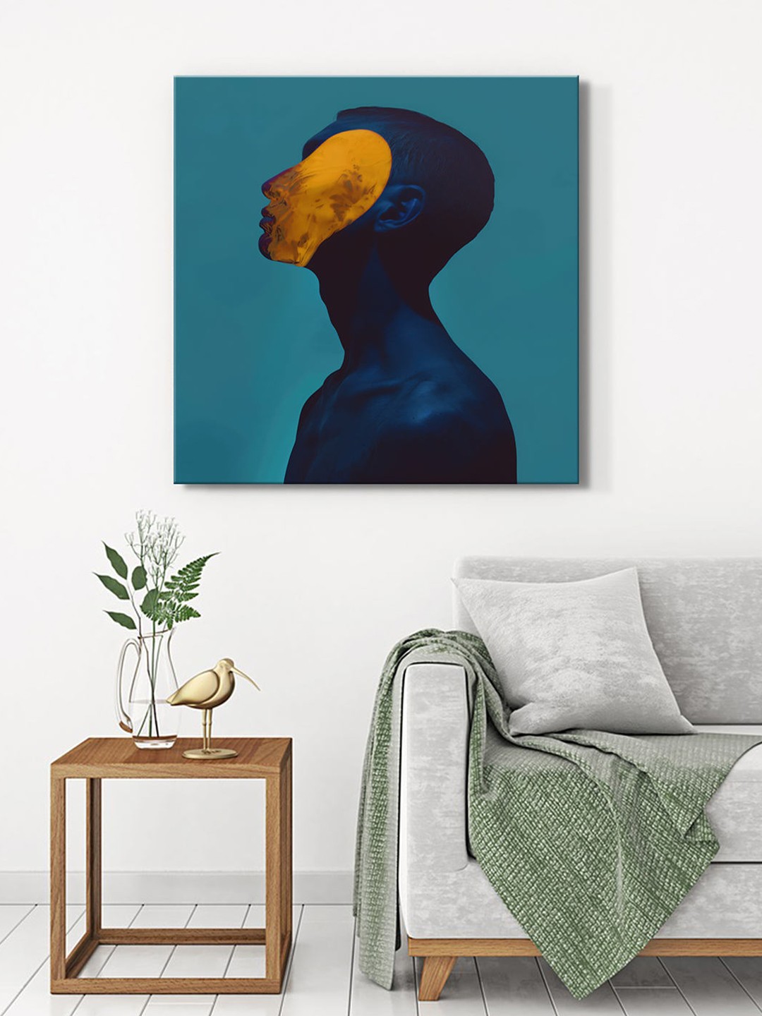 

999Store Blue & Gold-Toned Canvas Abstract Wall Painting, Navy blue