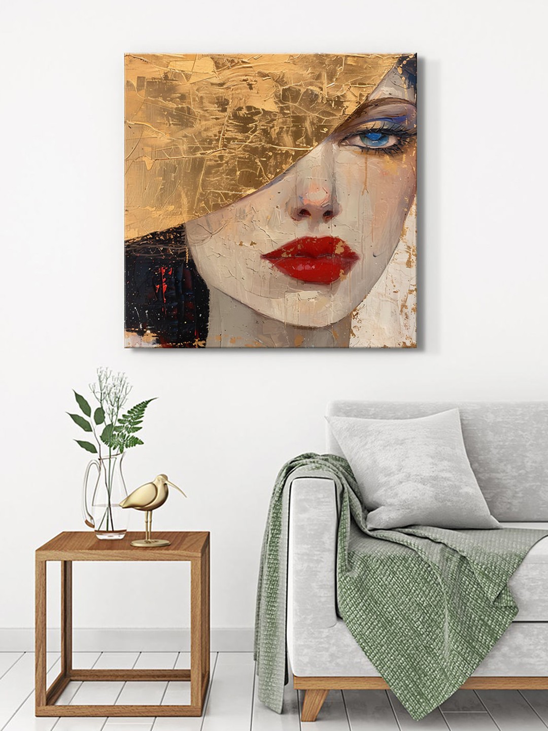 

999Store Gold-Toned & Red Canvas Golden Face Wall Art