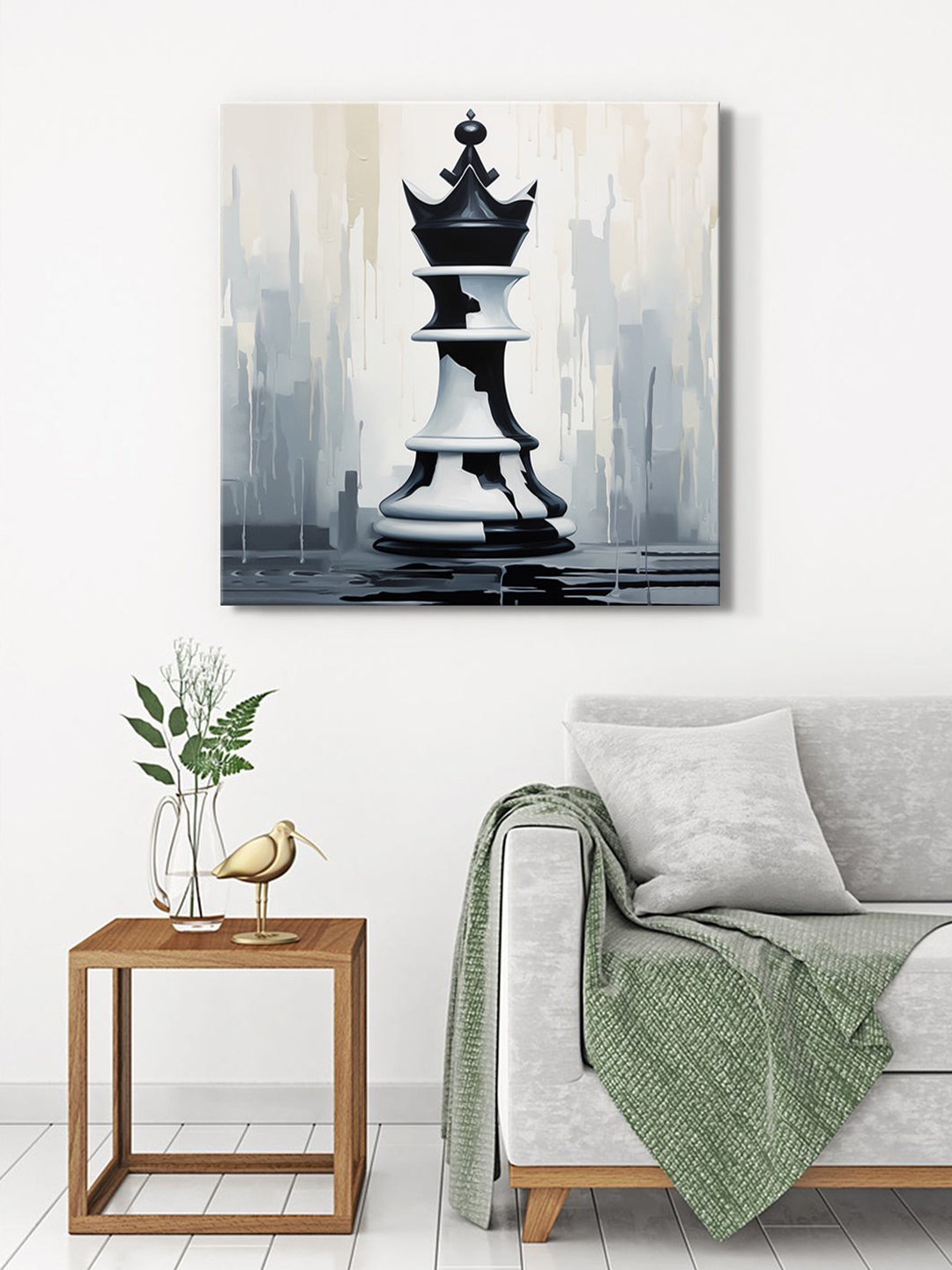 

999Store Grey & Black Chess King Canvas Wall Art