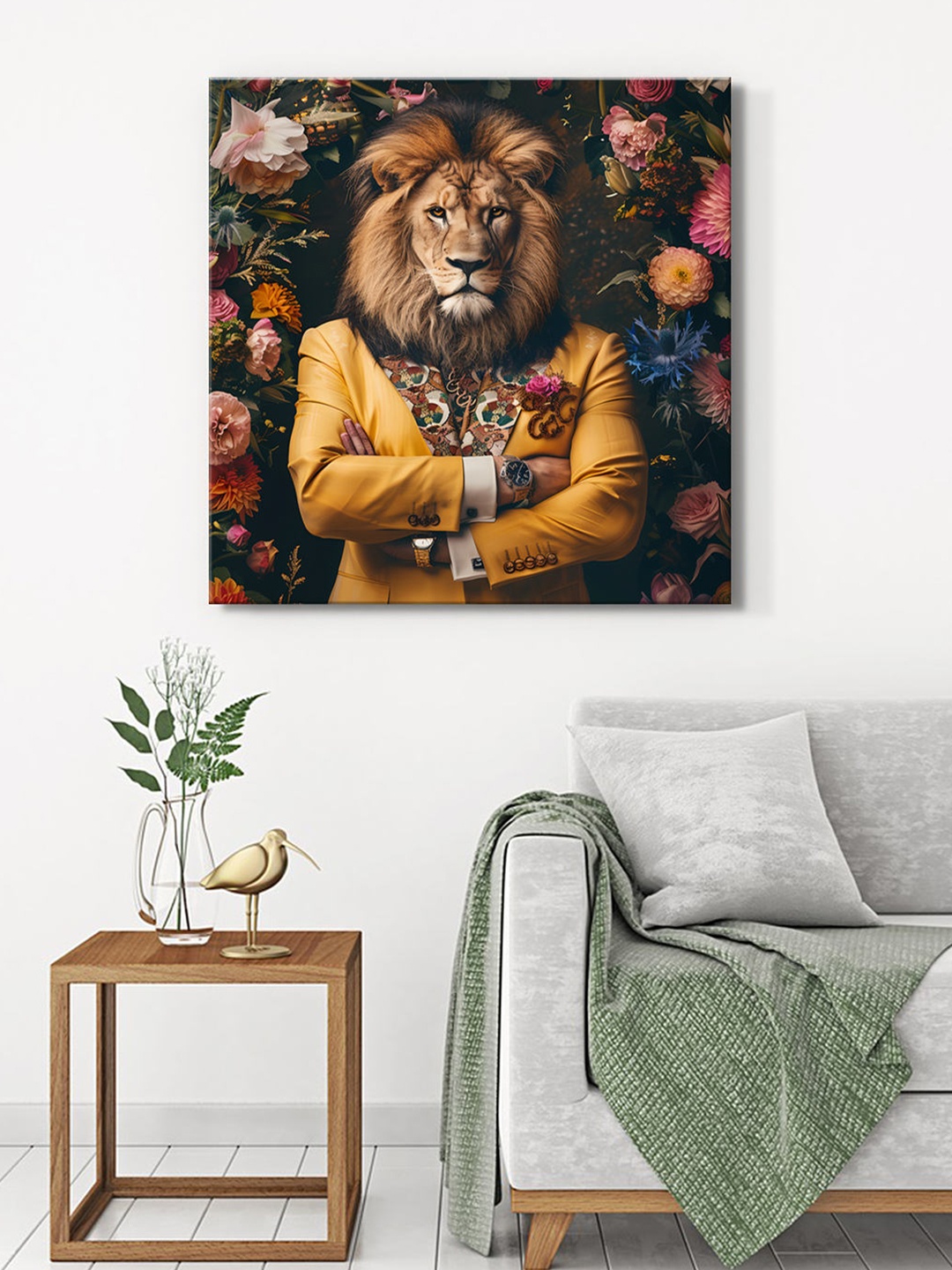 

999Store Brown & Orange Coloured Golden Lion Canvas Wall Art