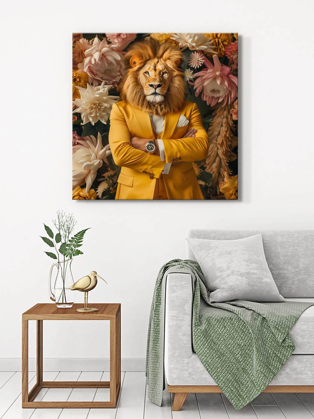 

999Store Brown & Mustard Yellow Canvas Lion Painting Wall Art