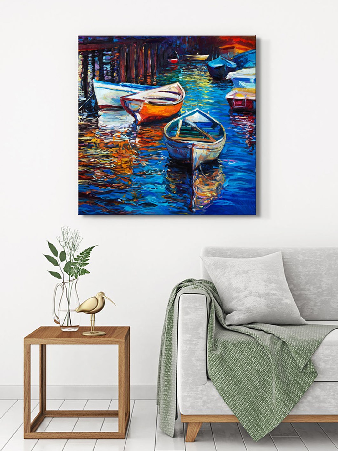 

999Store Blue & White Boats Dock Canvas Wall Art