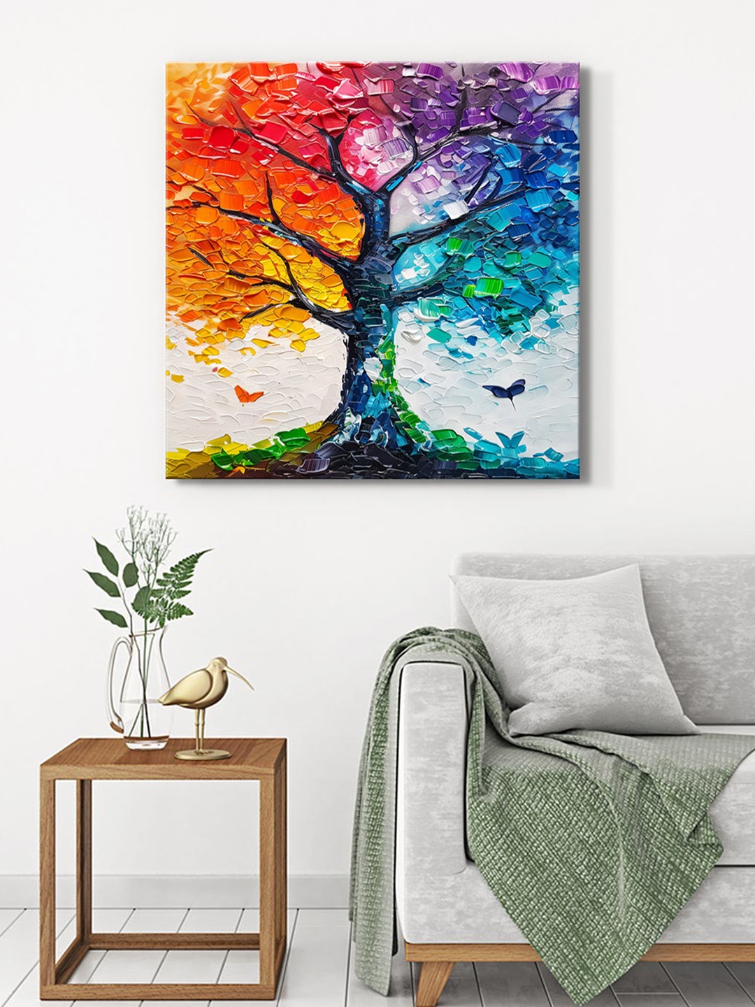 

999Store Blue & Orange Canvas Floral and Botanical Wall Art