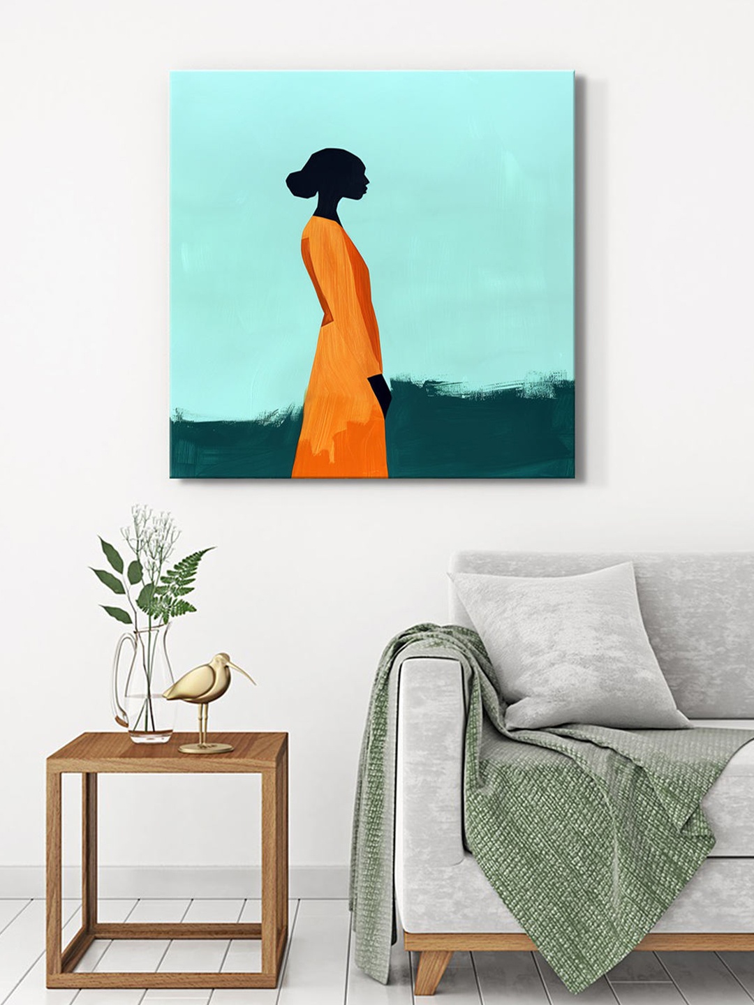 

999Store Yellow & Green Minimalist Silhouette Canvas Painting Wall Art