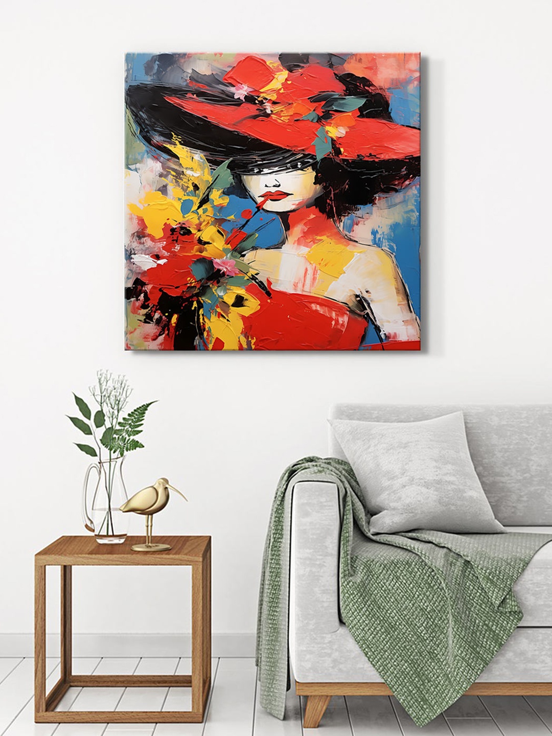 

999Store Red & Blue Canvas Abstract Wall Paintings