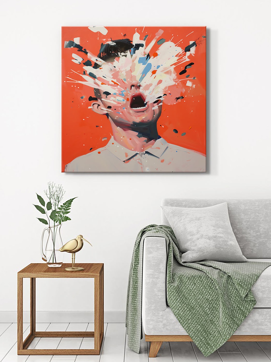 

999Store Orange & Black Canvas Abstract Wall Painting