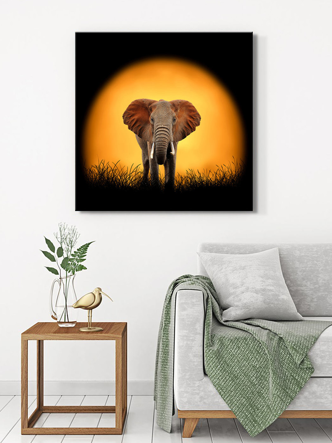 

999Store Black & Yellow Canvas Birds and Animals Wall Paintings