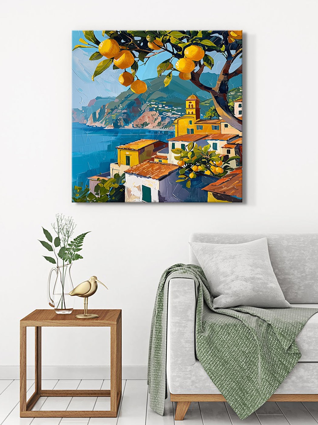 

999Store Green & Yellow Canvas Abstract Wall Painting