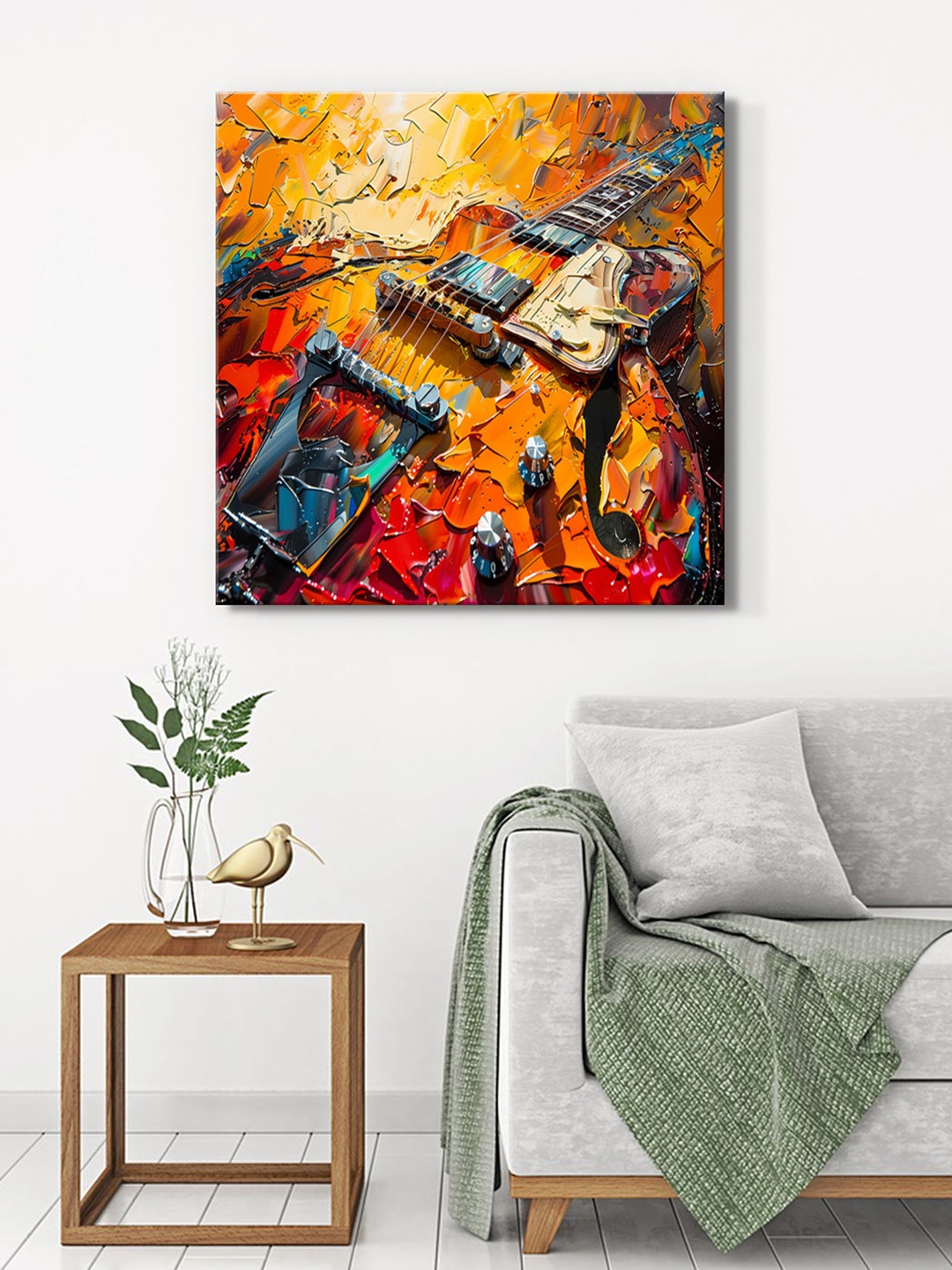 

999Store Brown & Red Canvas Electric Guitar Painting Wall Art