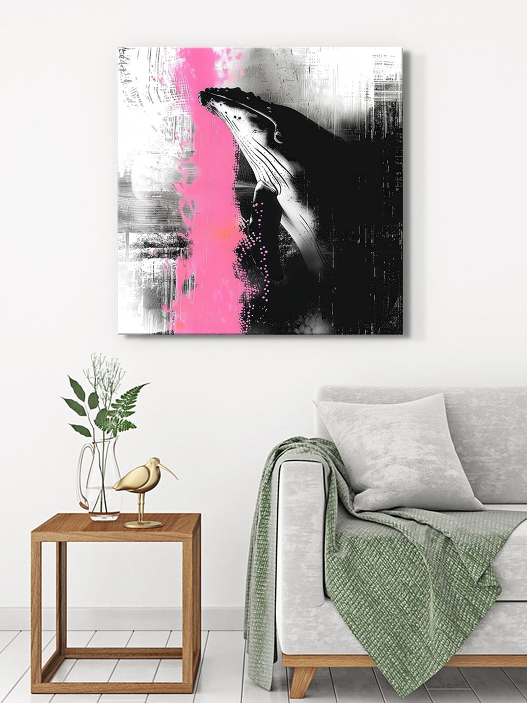 

999Store White & Pink Canvas Abstract Wall Paintings