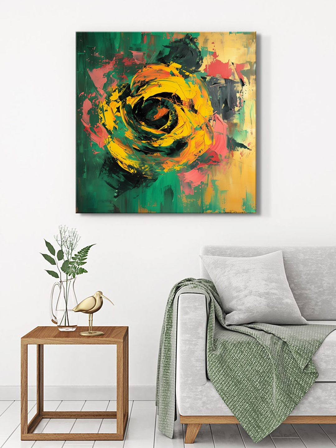 

999Store Yellow & Pink Canvas Floral And Botanical Wall Art