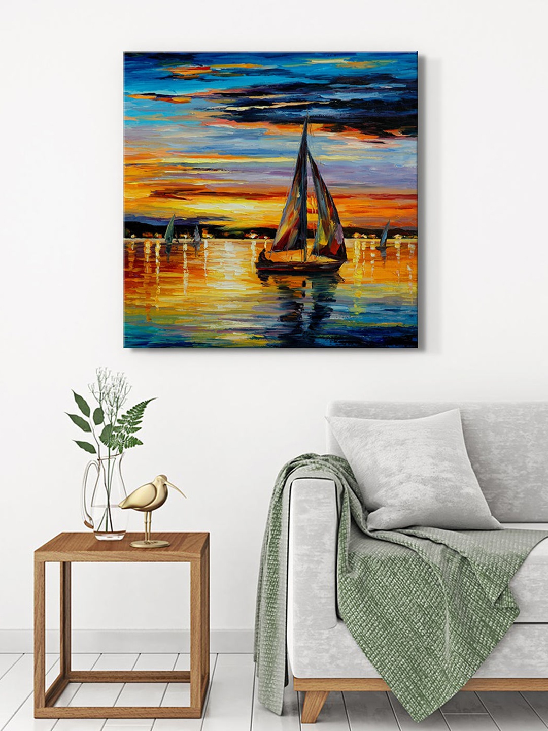 

999Store Blue & Yellow Canvas Abstract Wall Painting