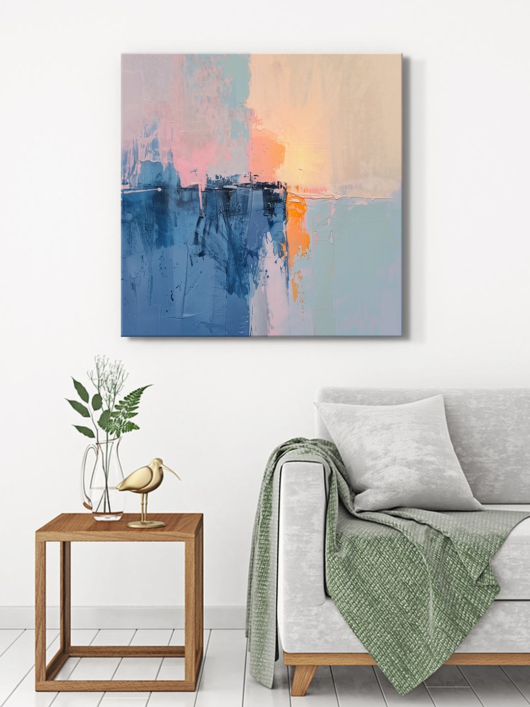 

999Store Blue & Orange Canvas Abstract Wall Painting