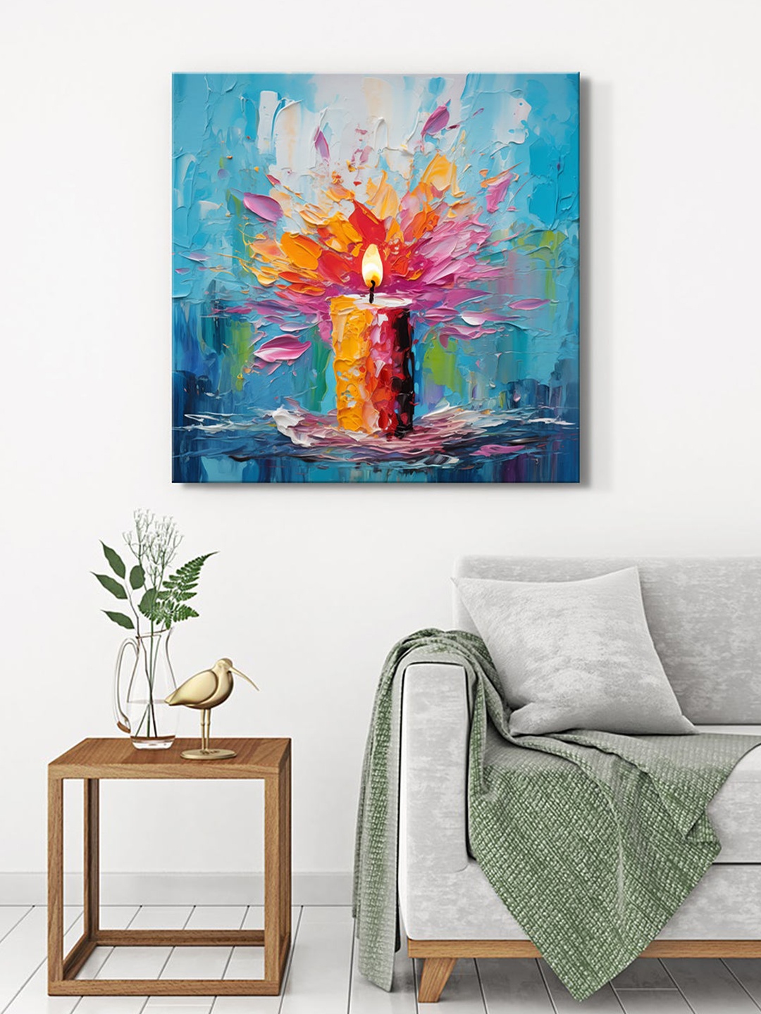 

999Store Blue & Yellow Canvas Abstract Wall Paintings