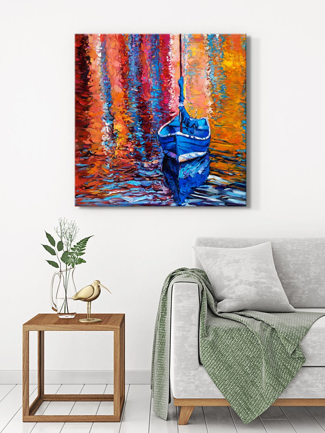 

999Store Blue & White Boat Canvas Painting Wall Art