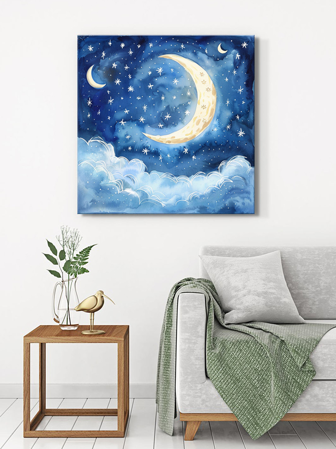 

999Store Blue & White Canvas Dreamy Night Sky Painting Wall Art