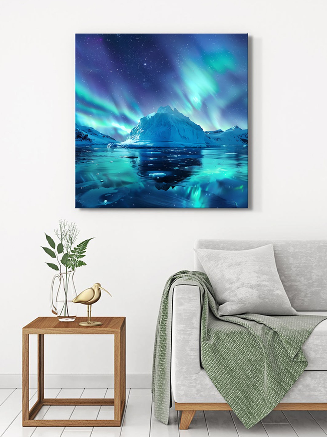 

999Store Teal & White Canvas Abstract Wall Paintings