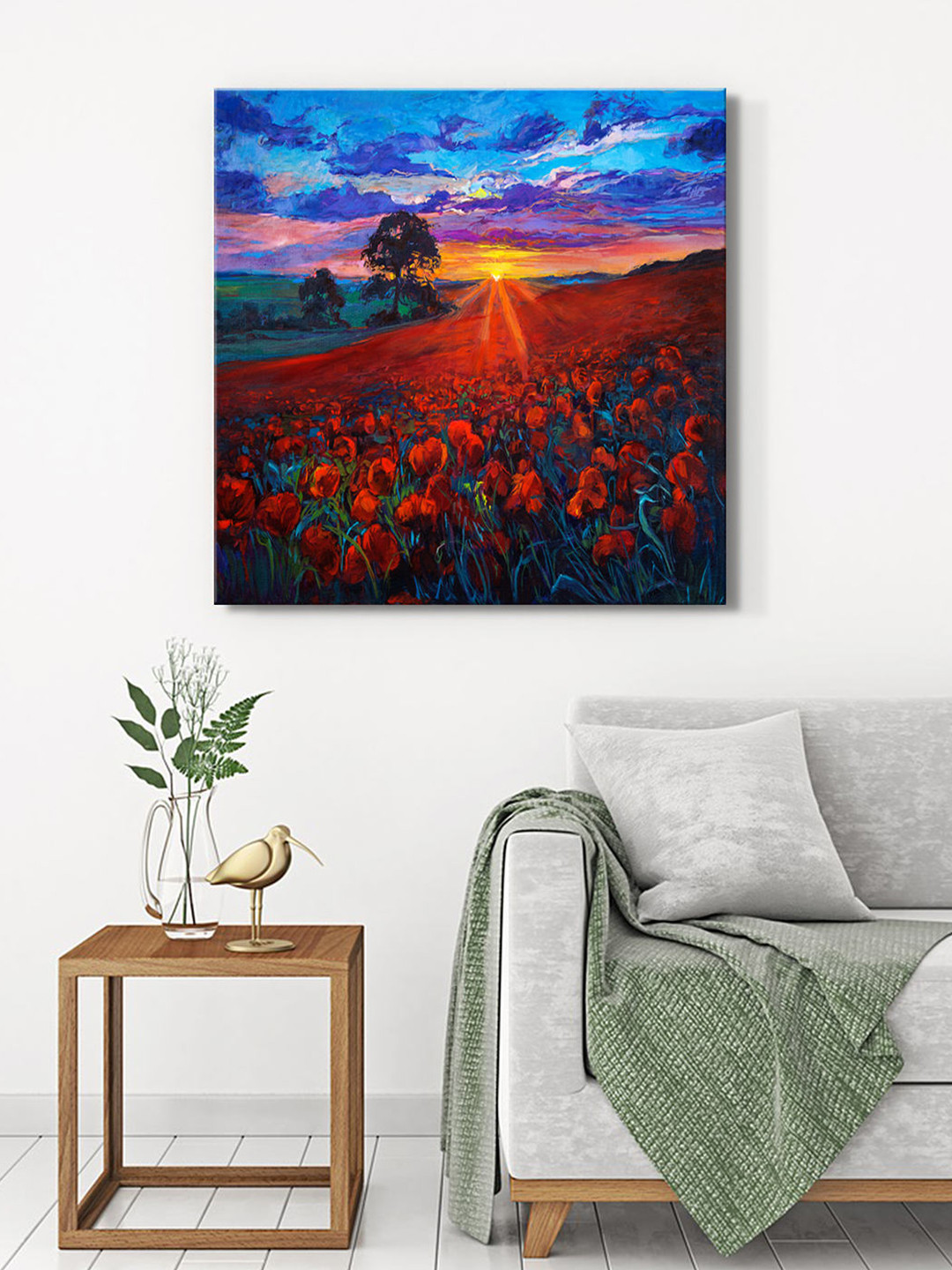 

999Store Blue & Red Canvas Poppy Field Painting Wall Art
