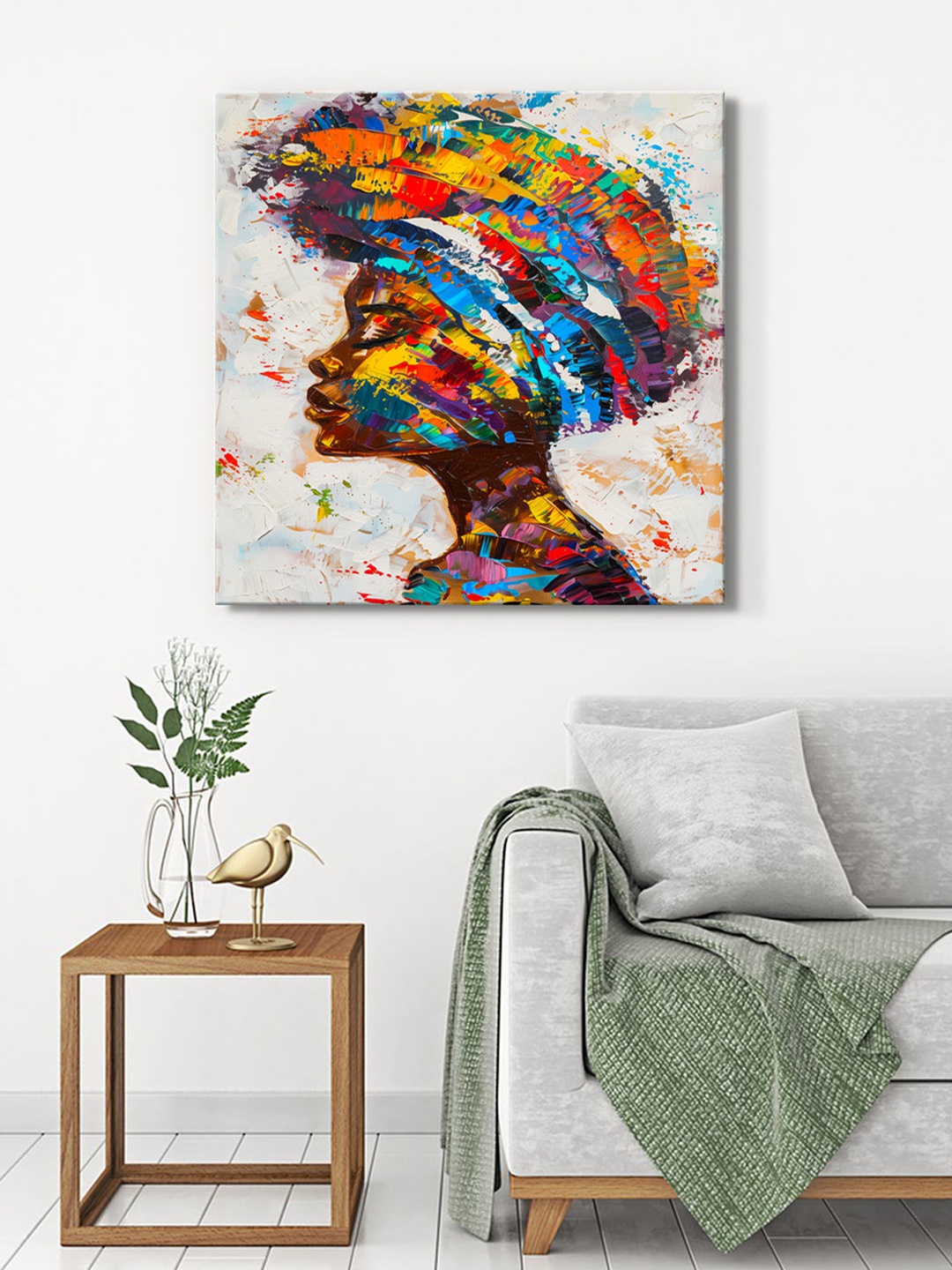 

999Store Brown & Blue Canvas African Wall Art