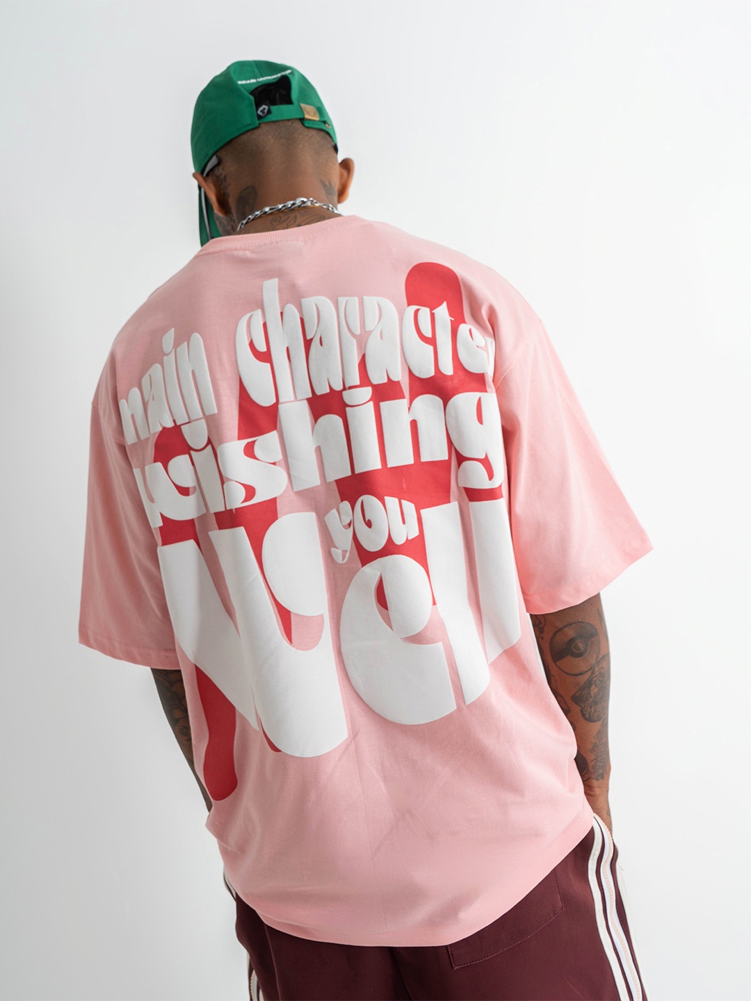 Main Character India Unisex Typography Printed Round Neck Cotton Oversized T-shirt, Pink