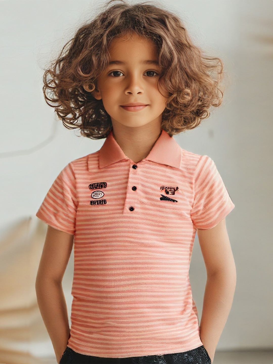 

MashUp Boys Striped Polo Collar Cotton T-shirt, Orange