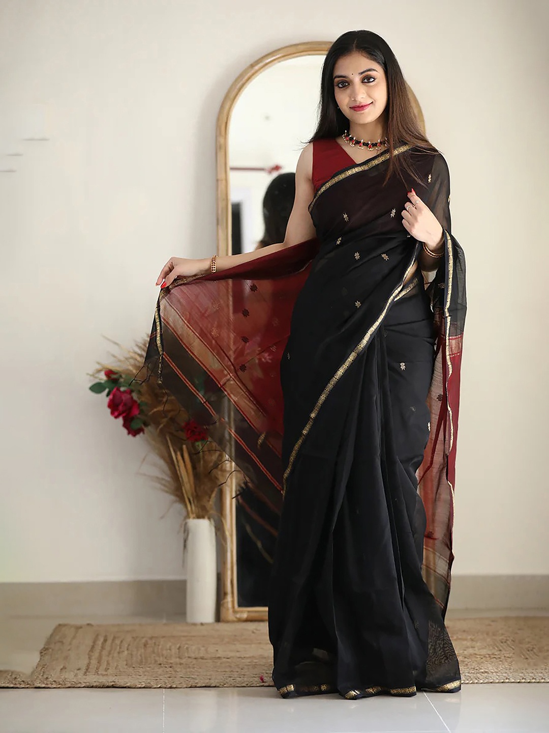 

Anjaneya Sarees Woven Design Zari Saree, Black