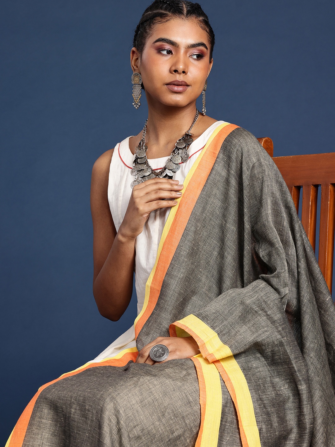 

Taavi Linen & Cotton Blended Dupatta, Grey