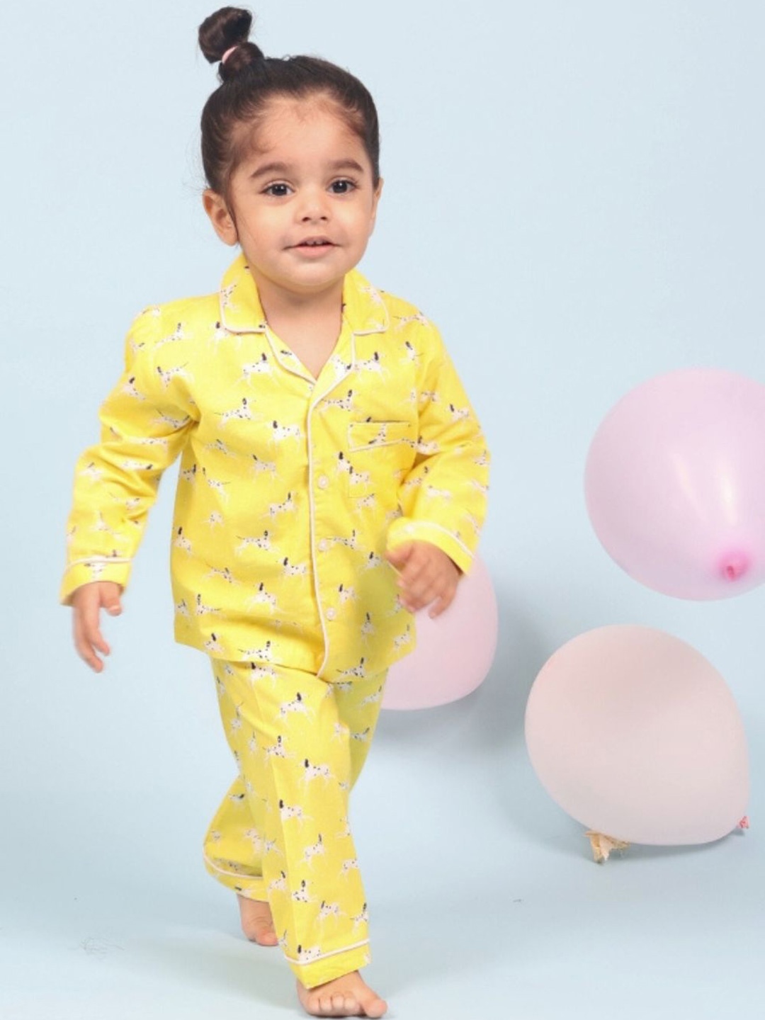 

MAMA AND PEACHES Kids Printed Pure Cotton Night suit, Yellow