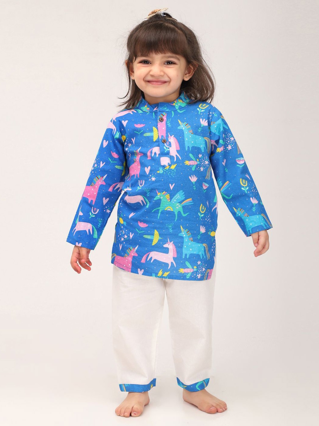 

MAMA AND PEACHES Kids Pure Cotton Printed Night suit, Blue