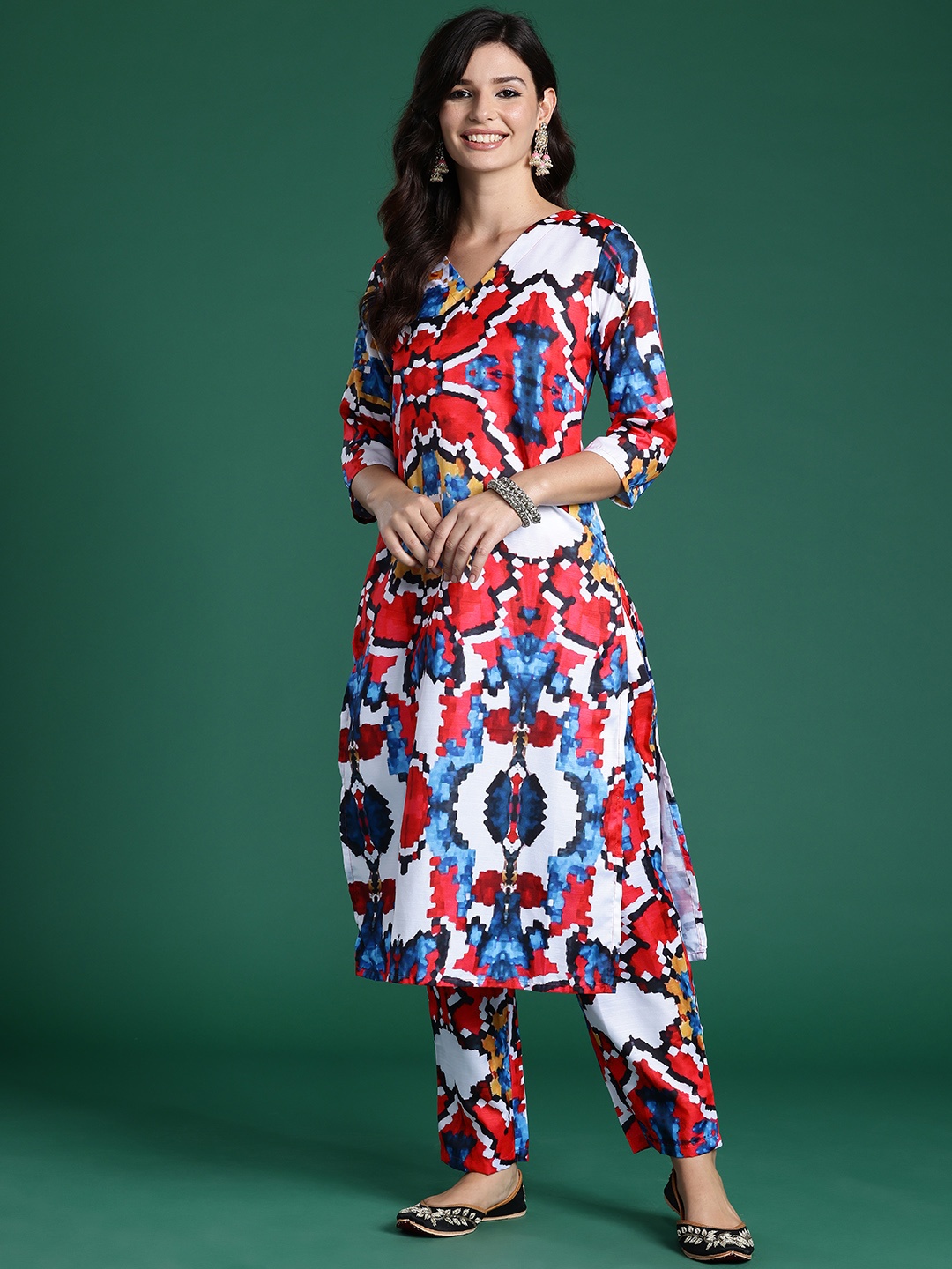 

Indo Era Women Printed Regular Kurta with Trousers, White