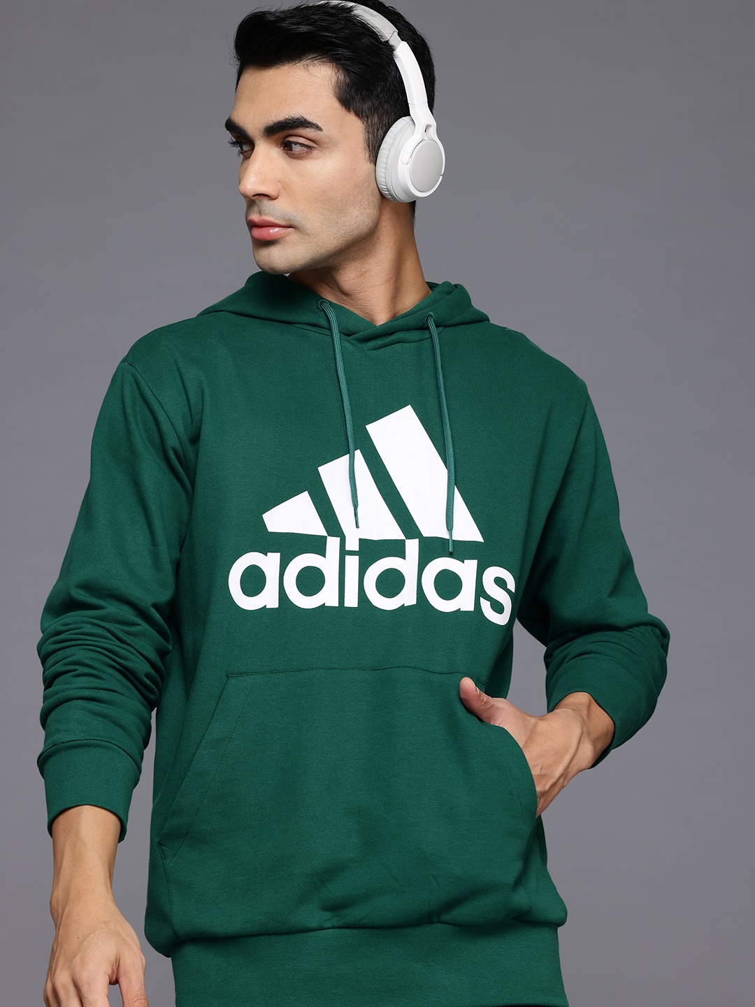 

ADIDAS Big Logo Print French Terry Relaxed Hooded Sweatshirt, Green