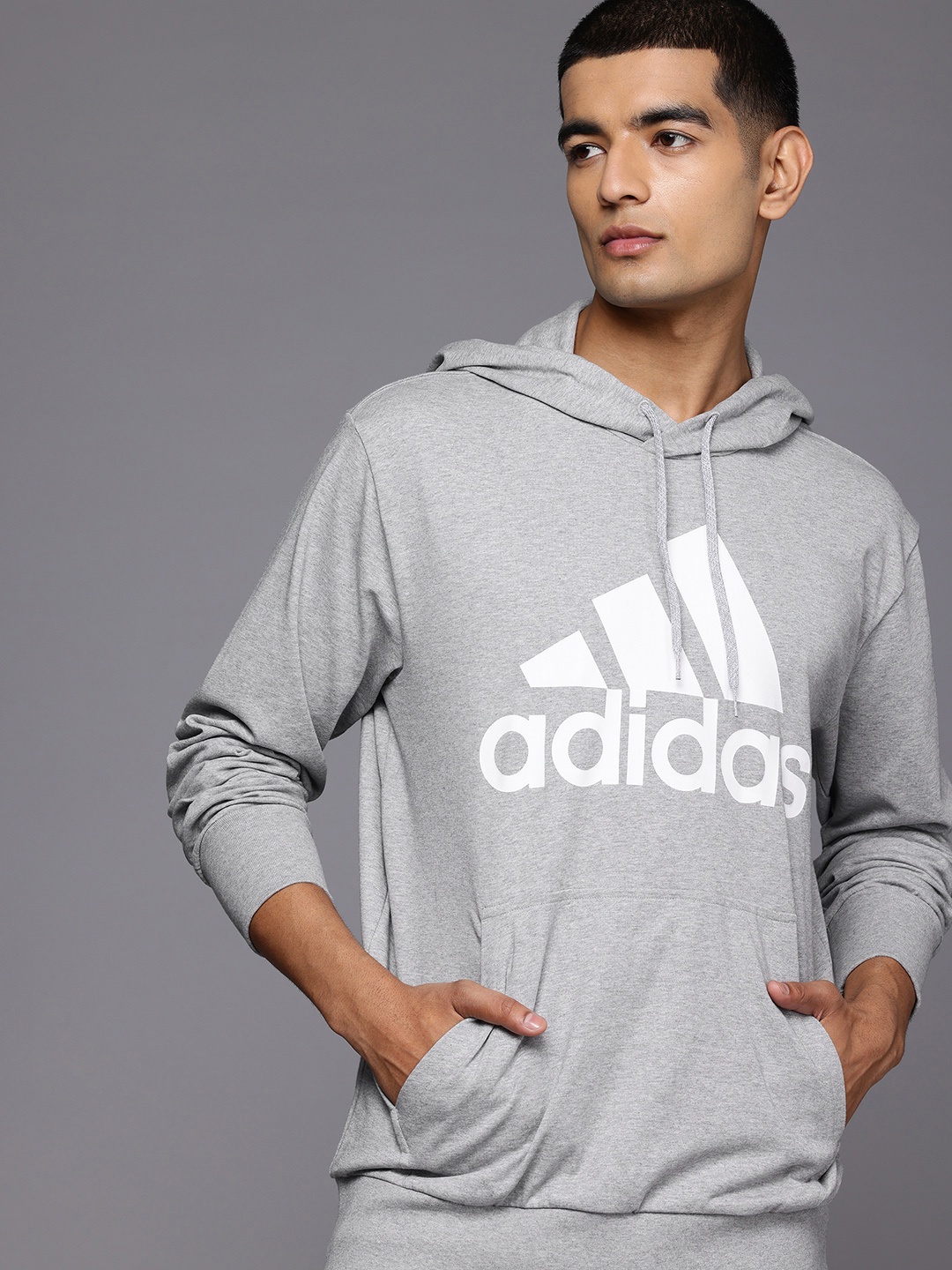 

ADIDAS Brand Logo Printed Hooded Sweatshirt, Grey