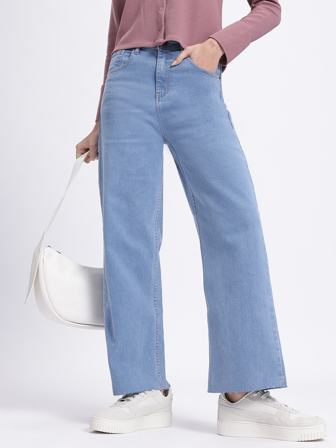 

DressBerry Women Retro Straight Raw Hem Jeans, Blue