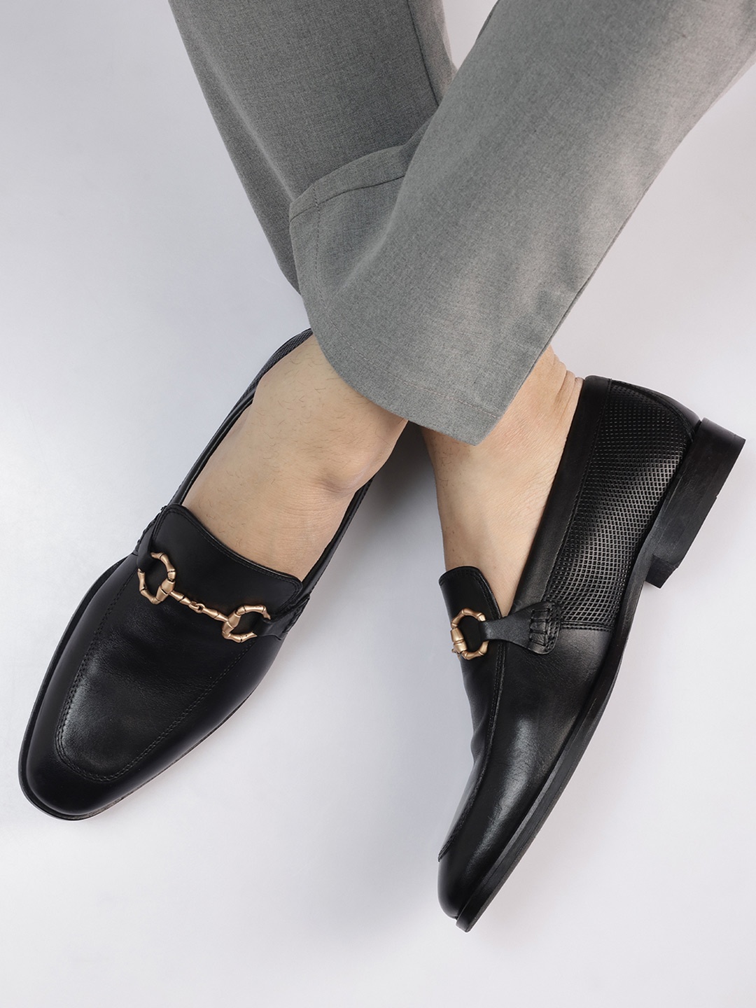 

RARE RABBIT Men Leather Formal Slip On Shoes, Black