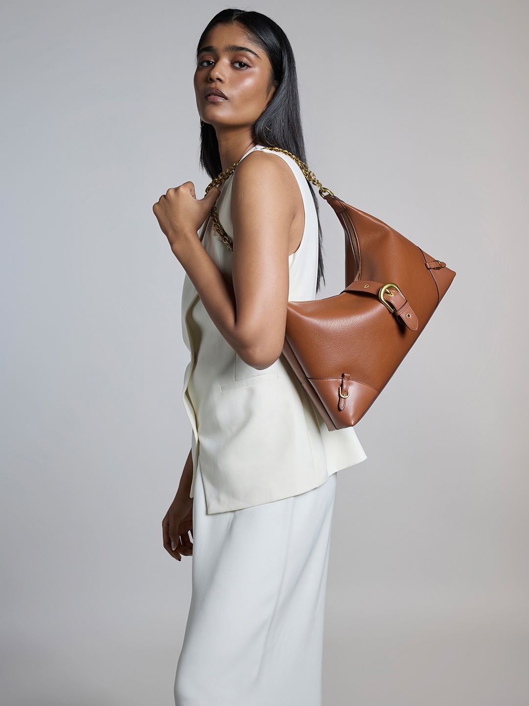 

MIRAGGIO Heather Brown Textured Hobo Shoulder Bag