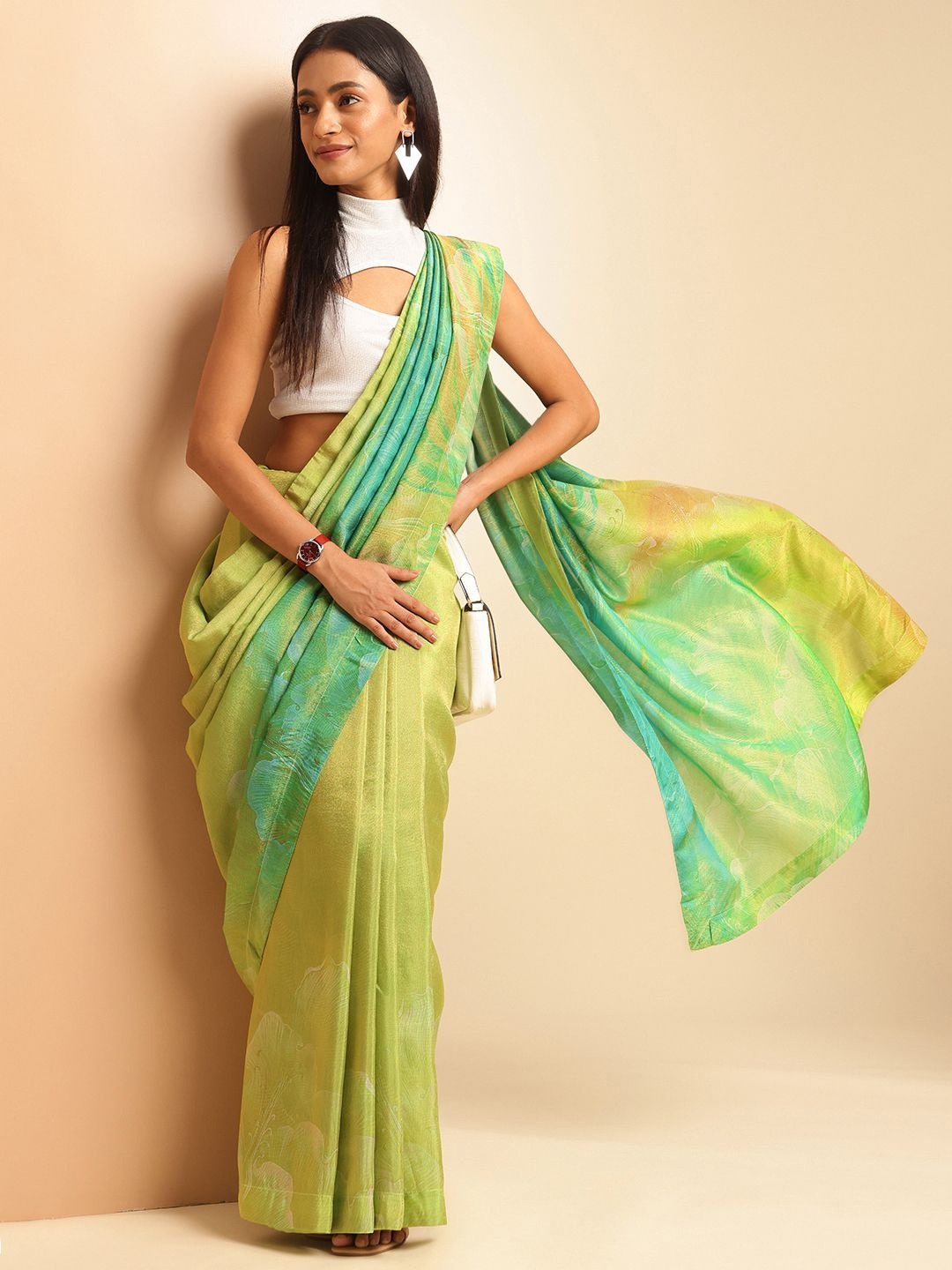 

navyasa by liva Abstract Printed Liva Saree, Green