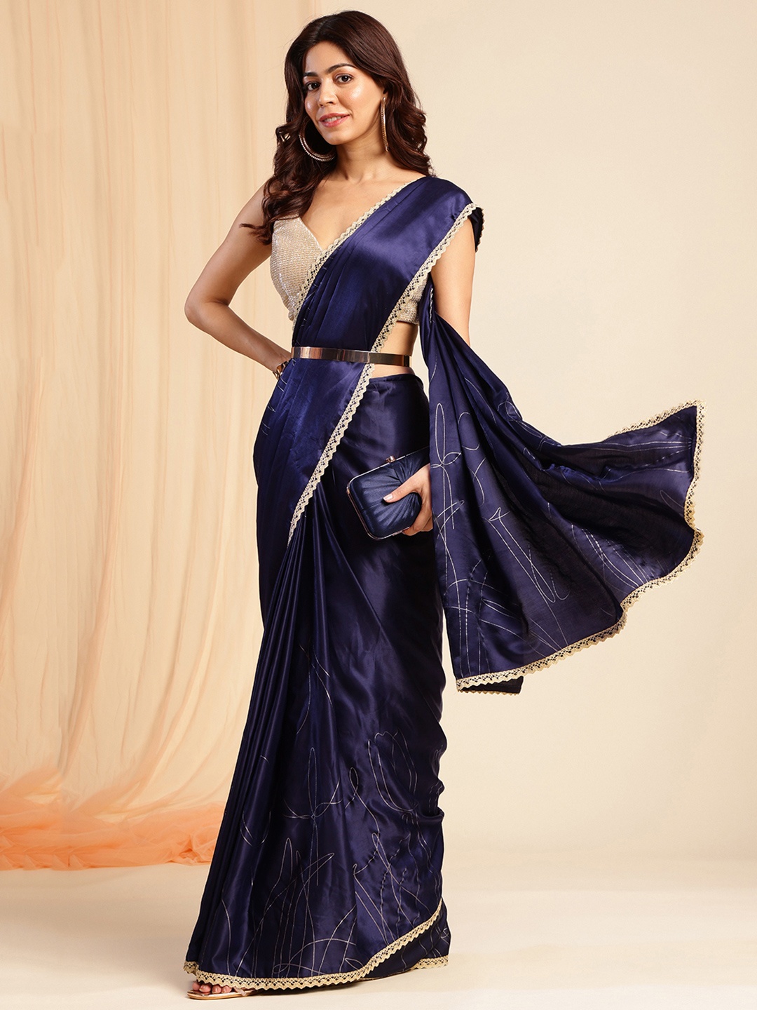 

navyasa by liva Embroidered Abstract Printed Saree, Blue