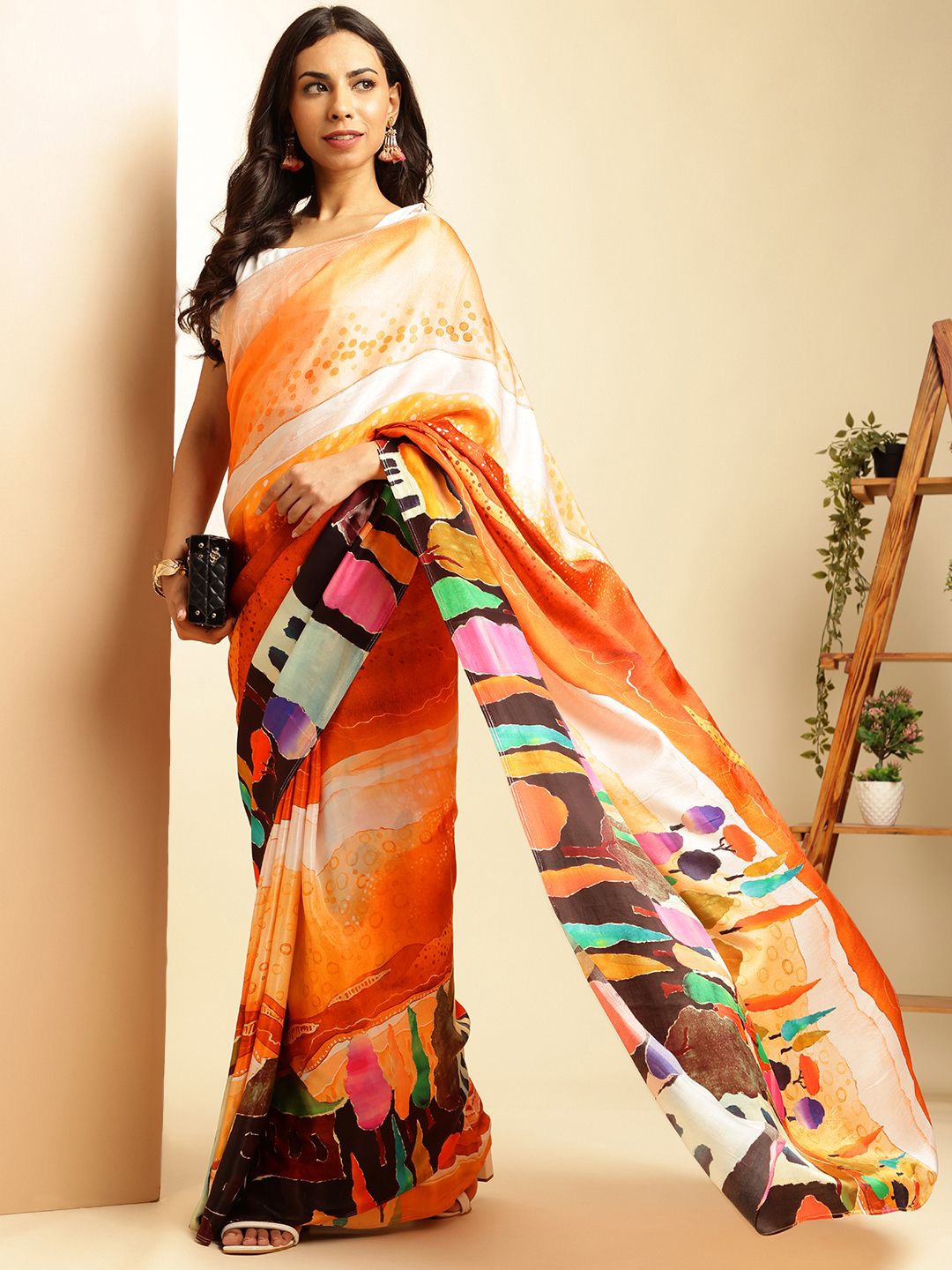 

navyasa by liva Printed Satin Saree, Brown