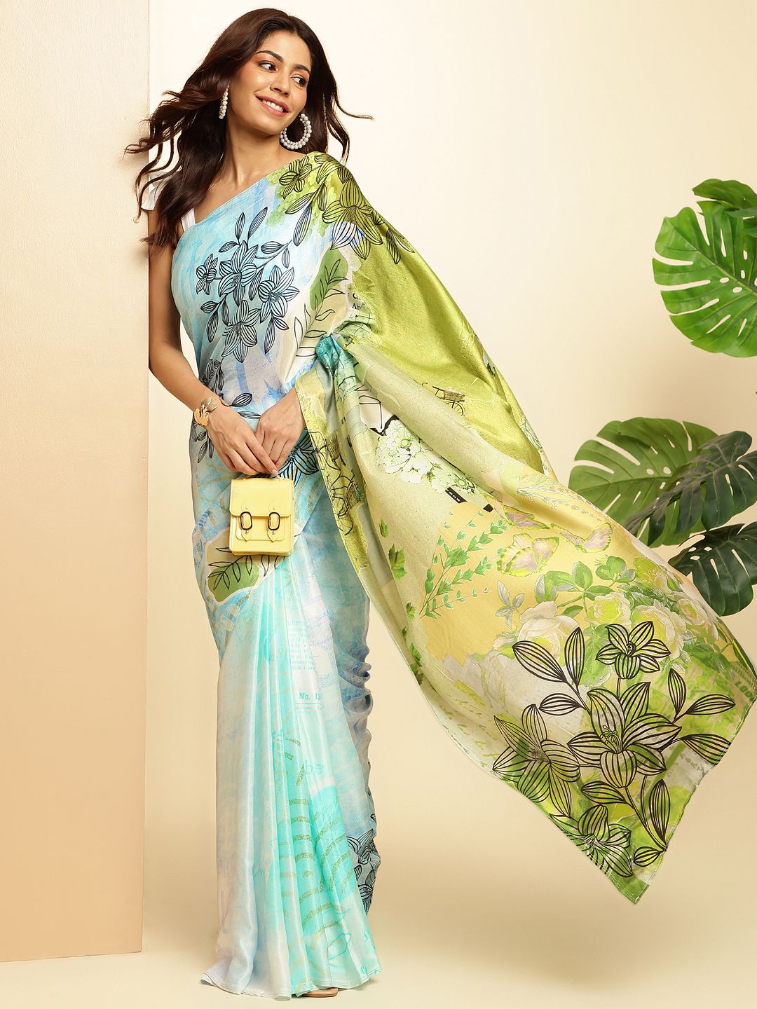 

navyasa by liva Floral Printed Satin Saree, Blue