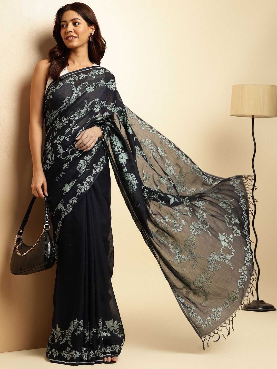 

navyasa by liva Floral Saree, Black