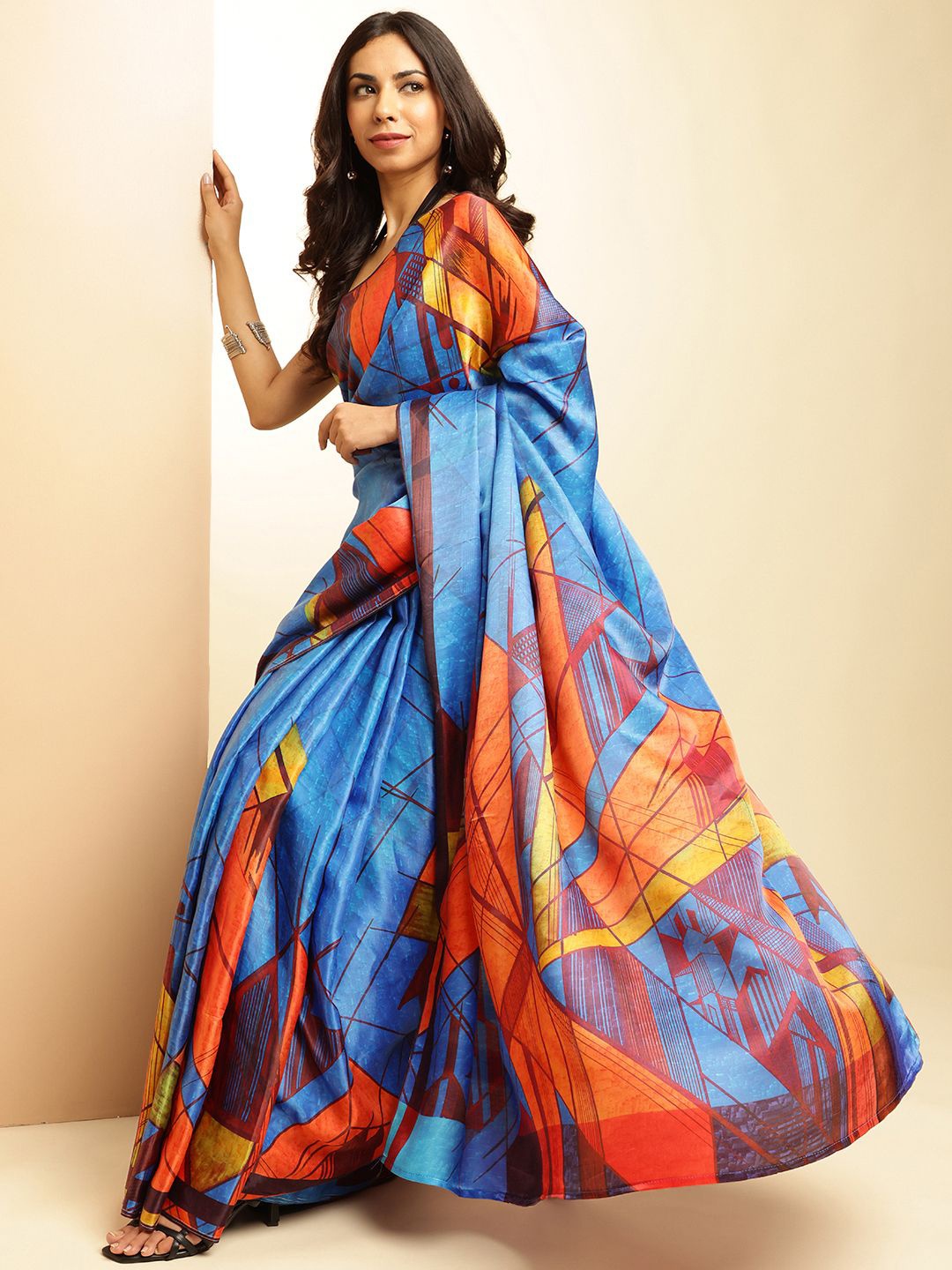 

navyasa by liva Geometric Printed Satin Saree, Blue