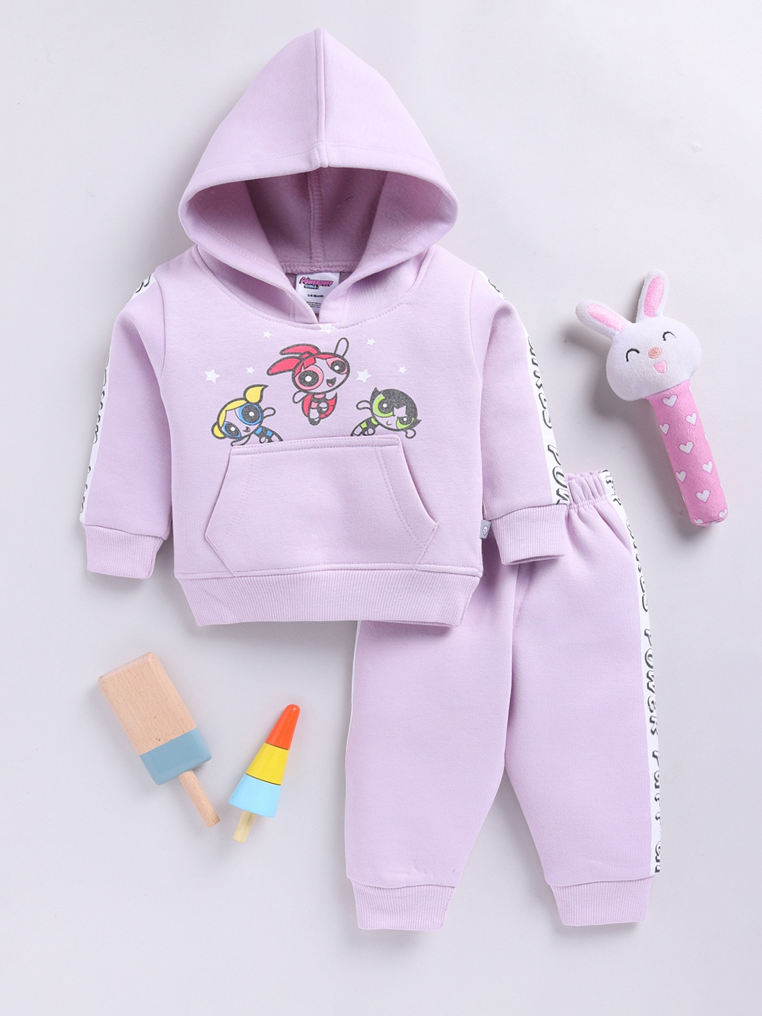 

YK X Tinyo Infant Powerpuff Girls Printed Hooded Fleece Sweatshirt & Joggers, Lavender